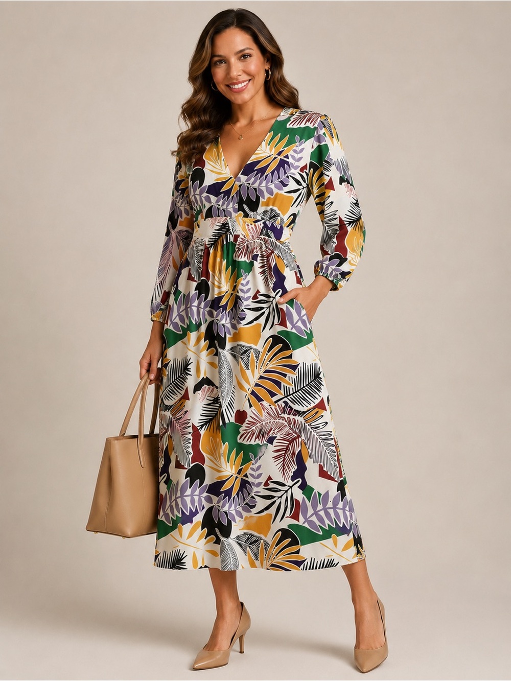 NWT Vanessa Williams - Tropical Print Empire Waist Dress - SzM